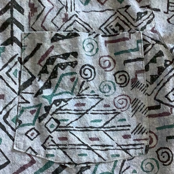 CENTRAL FALLS Blue Cotton Geometric Fish Print Vintage Button Down Shacket M - Picture 7 of 13